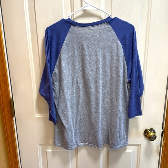 Funny Gray and Blue Graphic Three Quarter Sleeve Raglan Baseball Tee - Picture 2 of 7